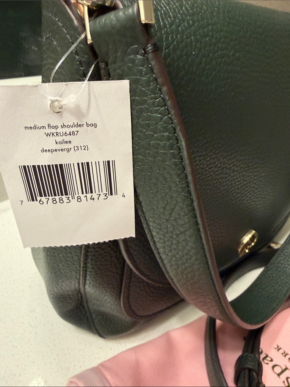 Kate Spade Kailee Medium Flap Crossbody Evergreen Pebbled Leather NWT Rare Green - Picture 14 of 14